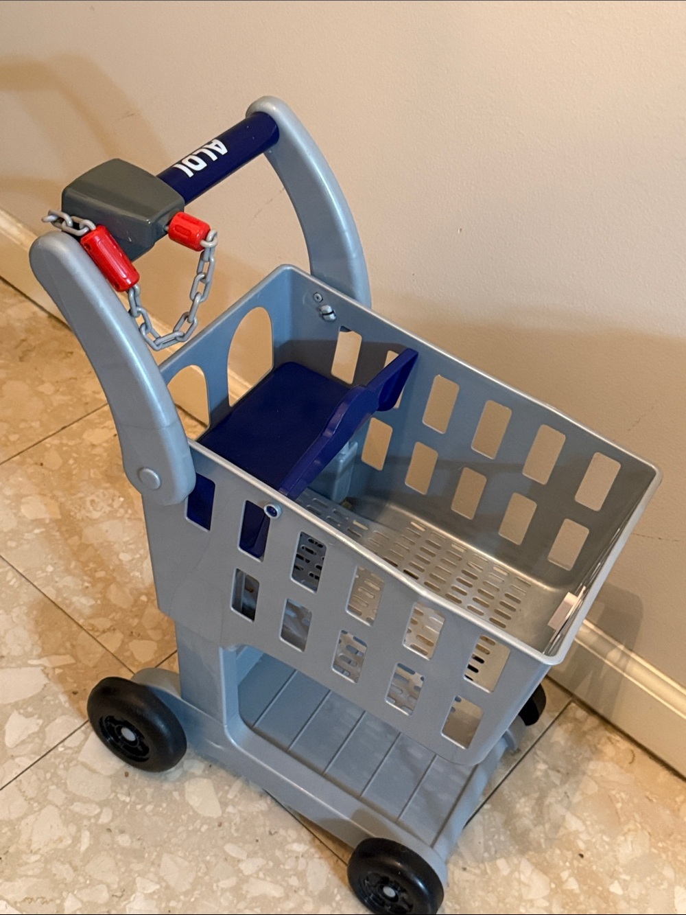Kids ALDI Grey and Blue Play Shopping Cart Toy